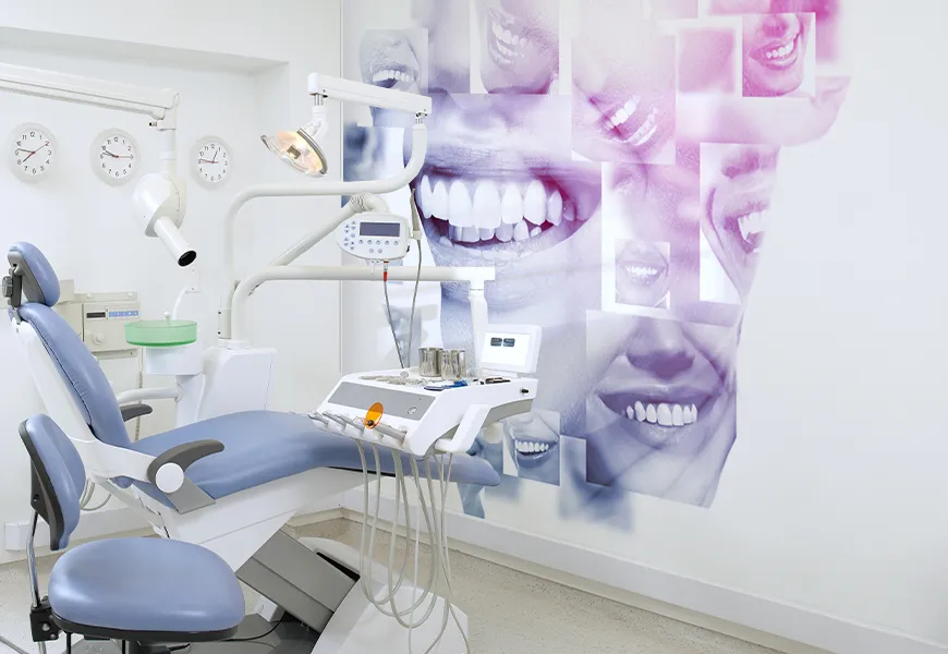 کاغذ دیواری سه بعدی مطب دندانپزشکی طرح انواع لبخند